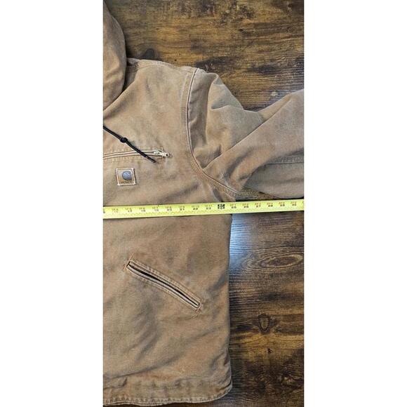 Carhartt Jacket Sherpa Lined Size Large Brown Tan Canvas Distressed Coat J141 - Picture 5 of 7